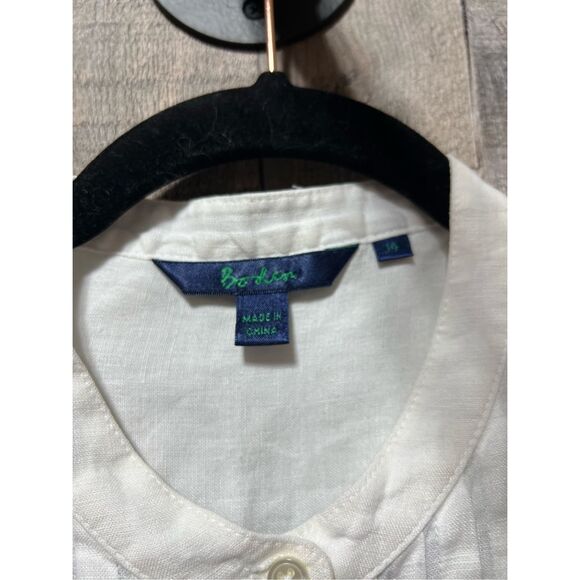 Boden White Pleated Detail Button Down Linen Blouse - Picture 3 of 4